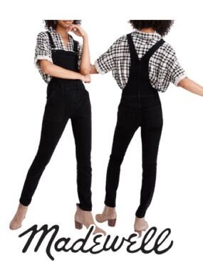 Madewell | Skinny Denim Overalls Lunar Wash Black Side Zip Stretch - Size 25